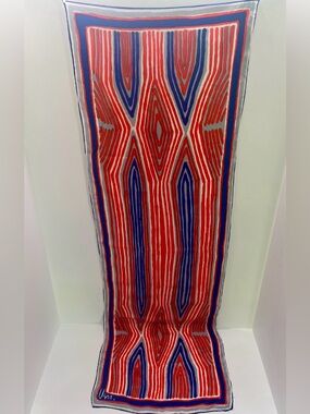 Vintage Vera Neumann Oblong  geometric design scarf red blue handrolled scarf